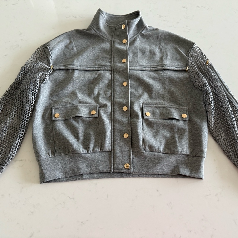 Aleeza Paris Gray Ash Mesh Sleeve Bomber